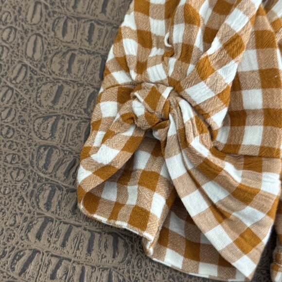 SAYLOR Glenny Gingham Puff Sleeve Top Orange White Size L - Picture 9 of 10